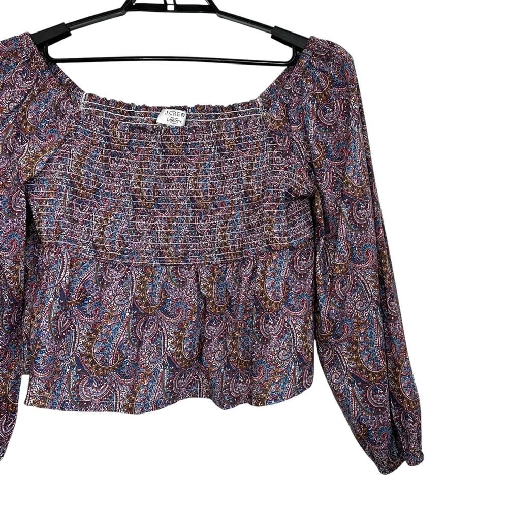 J. Crew Liberty Fabric Puff-sleeve smocked Top Tropical Prince Print Size 2X
